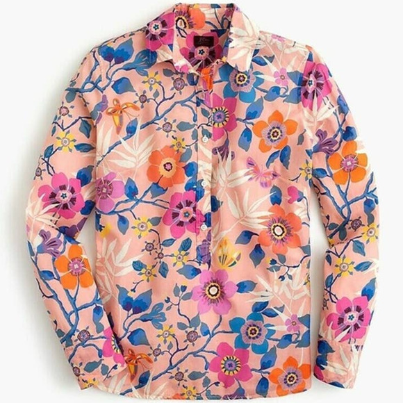 J. Crew Liberty London Floral Classic Popover Shirt Pavilion Pink Multi Blouse - Picture 3 of 11